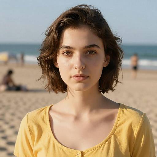 Sunlit Beach Portrait of Young Woman
