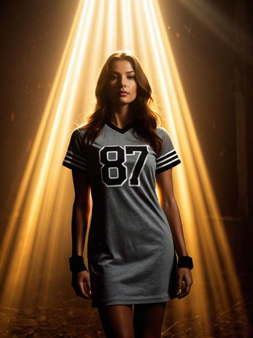 Woman in Gray Jersey Mini Dress with Number 87
