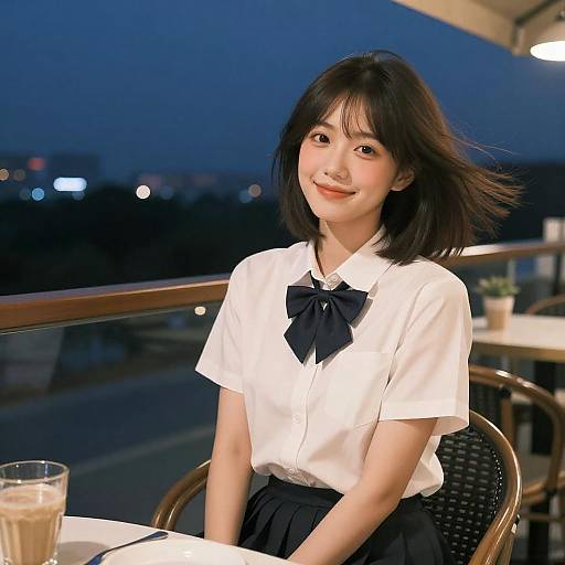 Cute Girl in Cozy Cafe at Night