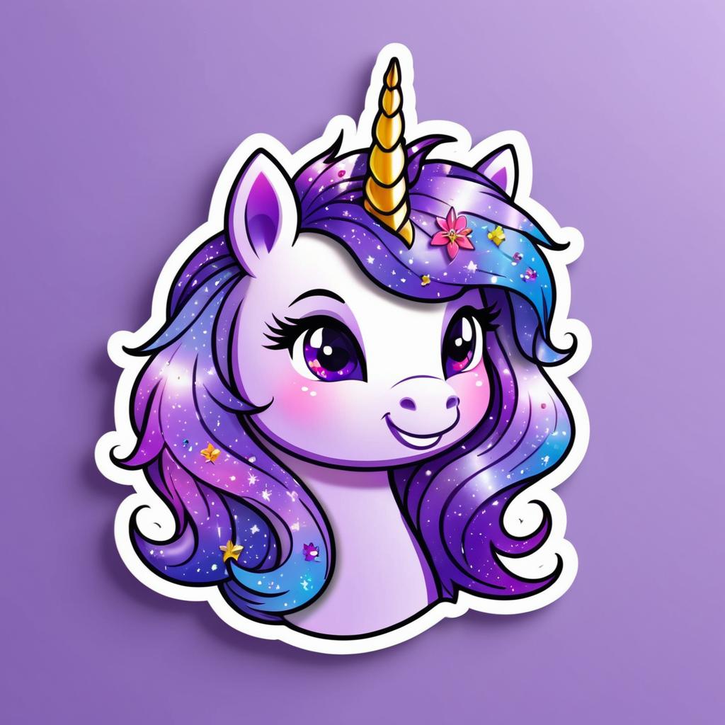 Vibrant Kawaii Purple Unicorn Sticker Design