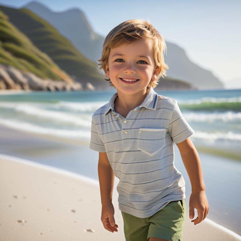 Playful Boy Portrait on a Scenic Beach