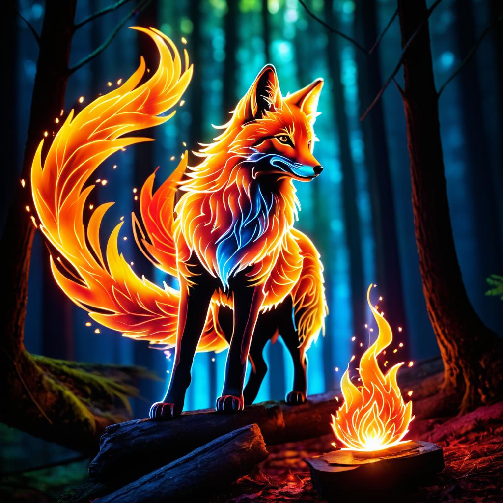 Elemental Fox in a Magical Fire Forest