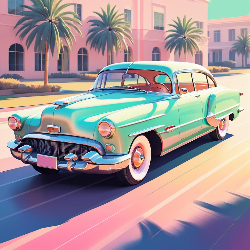 Nostalgic Retro Car Illustration in Pastels