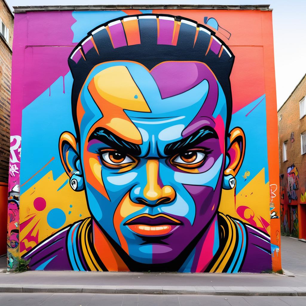 Vibrant Cartoon Graffiti of Football Player