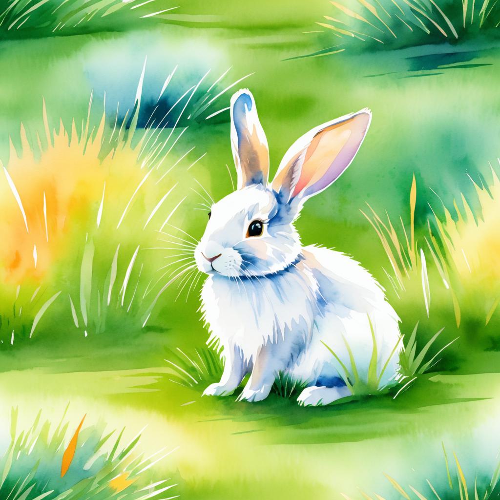 Vibrant Watercolor of a Sleepy Rabbit