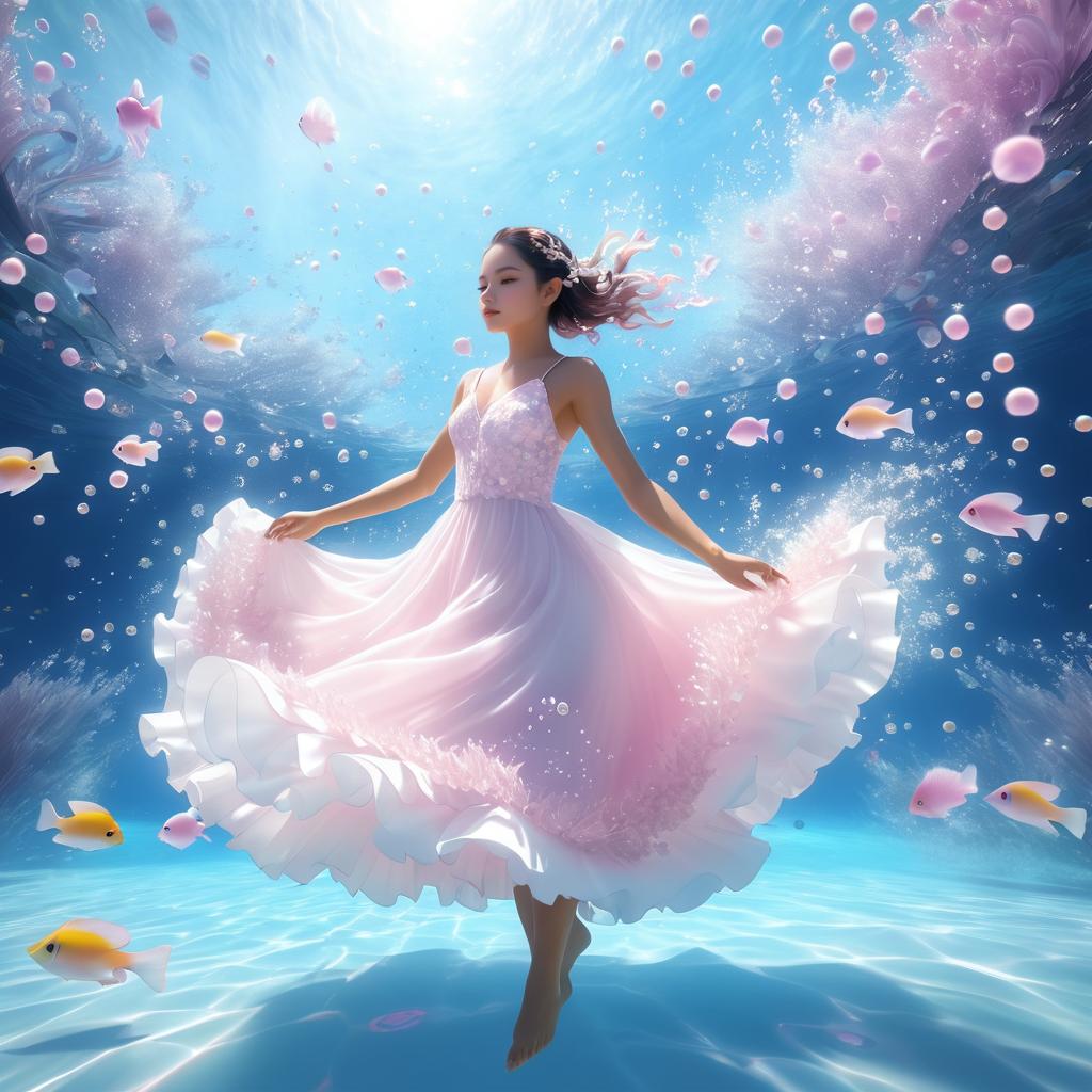 Joyful Girl Swimming in Petal Dress