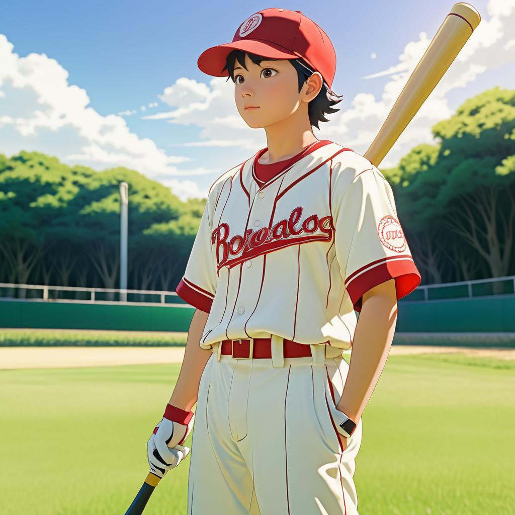 Determined Baseball Player in Nostalgic Anime Style