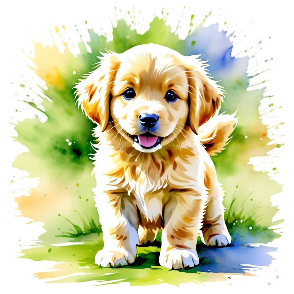 Whimsical Watercolor Golden Retriever Puppy