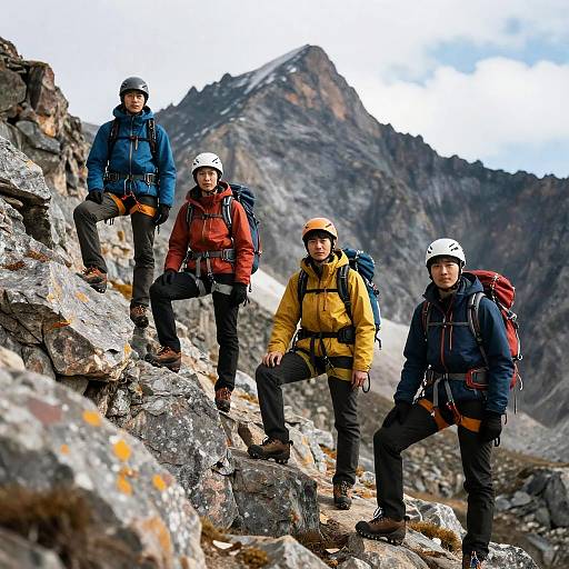 Rugged Mountain Climbers in Harsh Sunlight