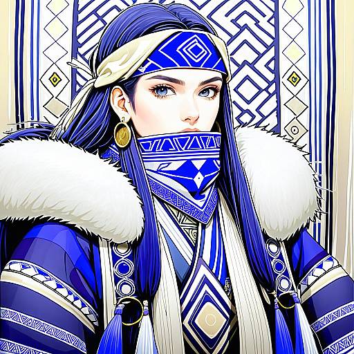 Illustration of Asirpa, golden kamuy in the style of Kuguri oimo