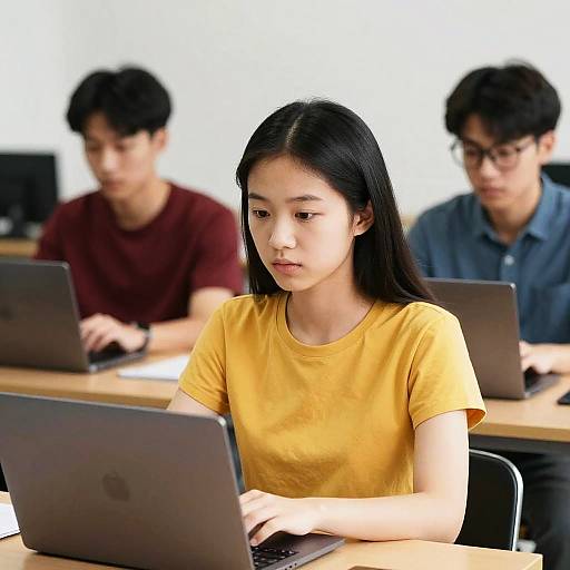 Asian Students Using Laptops in Classroom