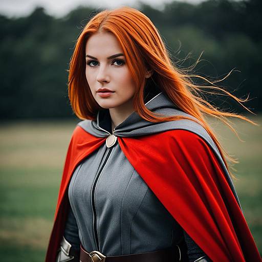 Woman in Diluc Cosplay with Red Cape