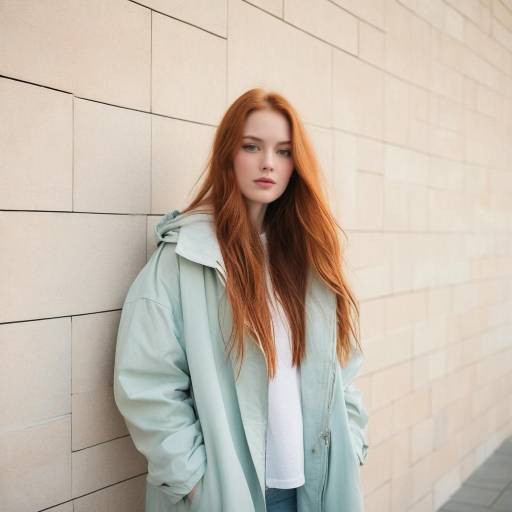 Young Redhead Woman in Light Blue Coat