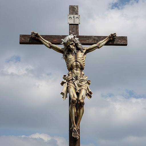 Haunting Skeletal Figure on Wooden Cross