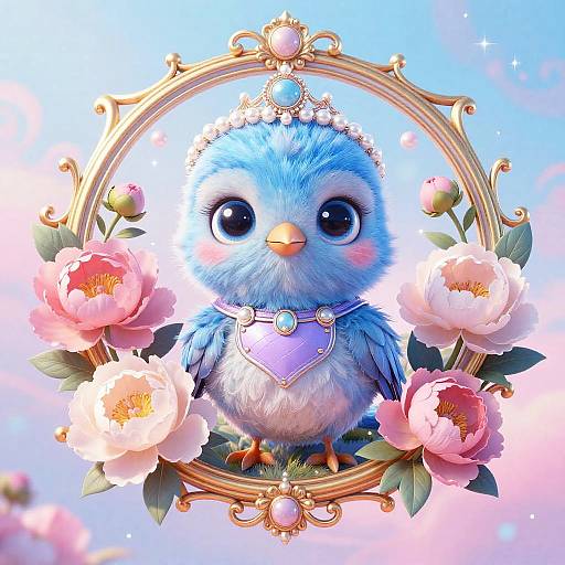 Romantic Rococo Chibi Bluebird Illustration
