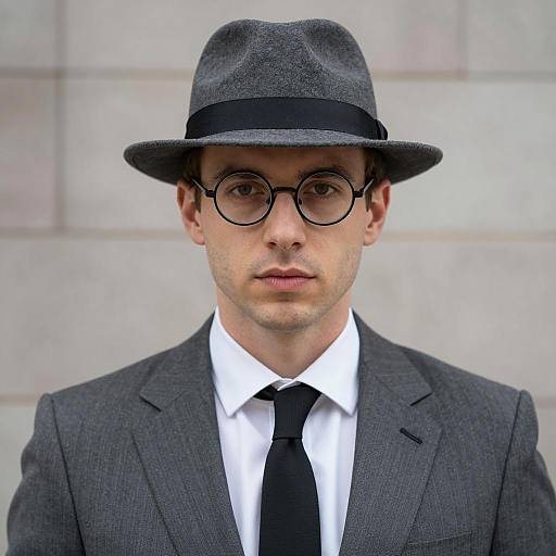 Man in Gray Suit and Fedora Hat