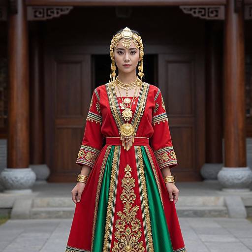 Woman in Ethnic Dress and Headpiece