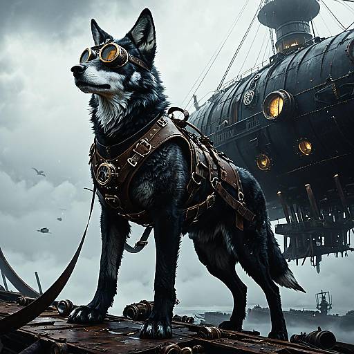 Steampunk Obsidian Wolf on Airship Wreck