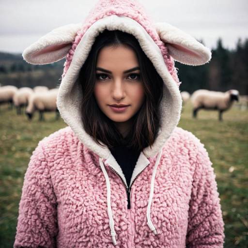 Woman in Pink Sheep Costume Outdoors