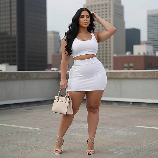 Curvy Woman Rooftop Fashion Pose