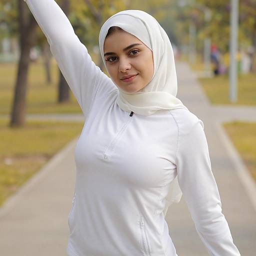 Young Woman in White Hijab Outdoors