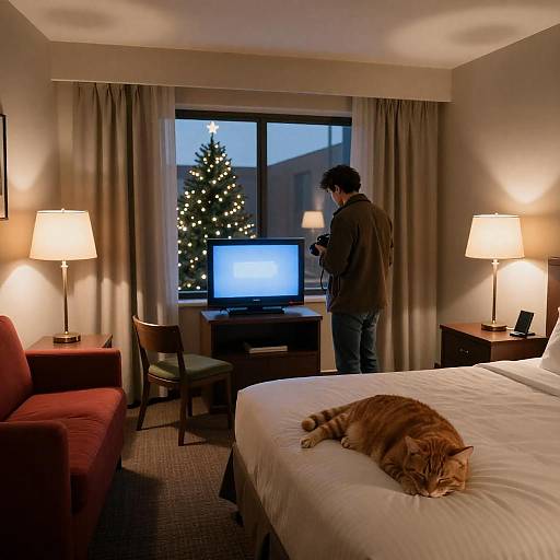 Cozy Winter Hotel Scene with Cat