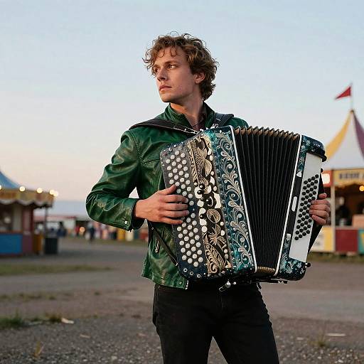 Bohemian Accordionist at Dusk Carnival