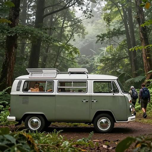 Retro VW Bus in Lush Forest