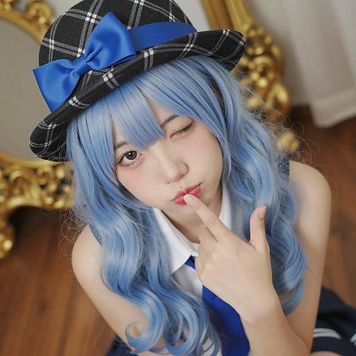 Playful Woman with Blue Hair