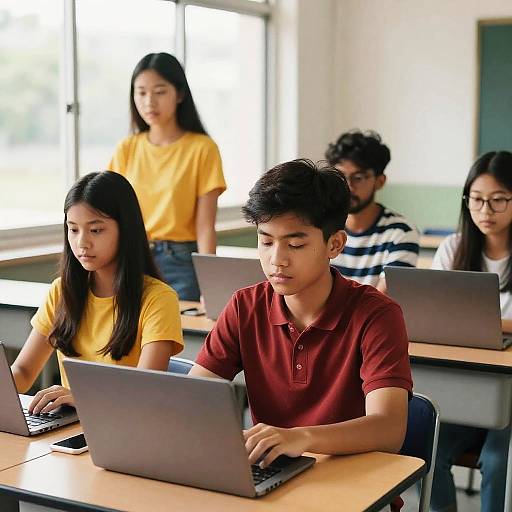 Diverse Classroom Study Session with Laptops