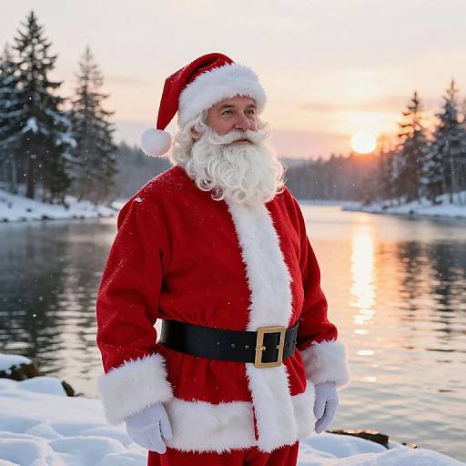 Confident Male Santa by Winter Lake