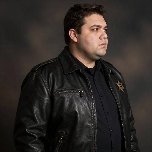 Serious Sheriff in Leather Jacket