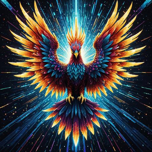 Radiant Crystal Phoenix with Psychedelic Rays
