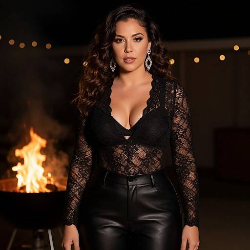 Confident Woman at Cozy Night Gathering