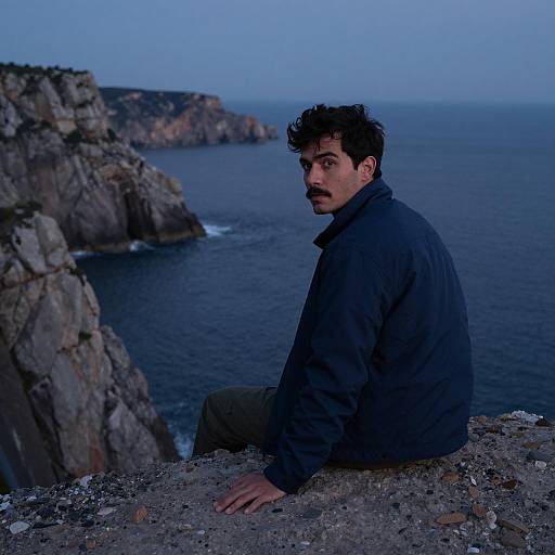 Man in Blue Jacket at Dusk