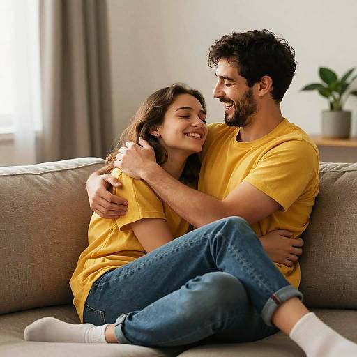 Playful Tickling Couple on Couch