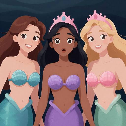 Three Enchanting Mermaids in Vibrant Seas