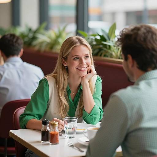 Cozy Restaurant Scene with Smiling Guests