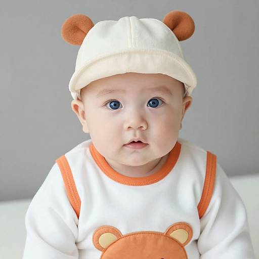 Blue-Eyed Baby in White Orange Outfit