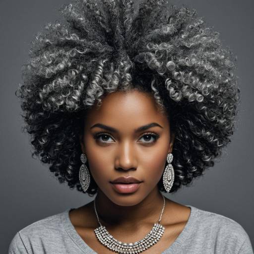 Portrait of Dark-Skinned Woman with Gray Afro and Jewelry
