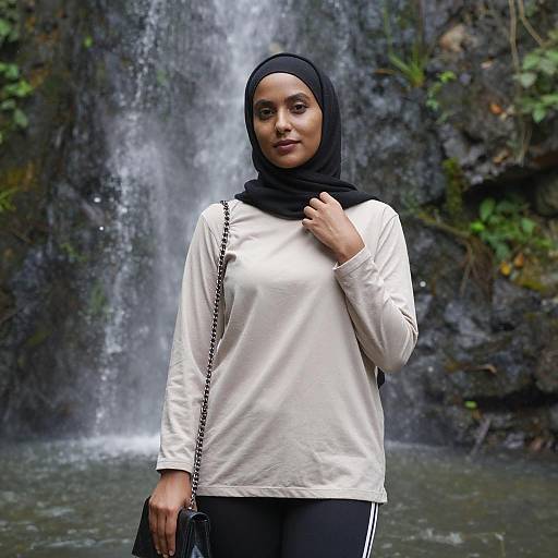 Woman in Hijab by Waterfall