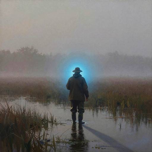 Tranquil Foggy Wetland Fisherman