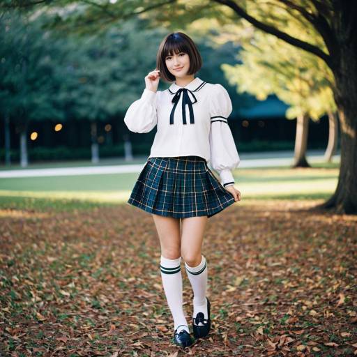 Young Woman in Schoolgirl Outfit Outdoors