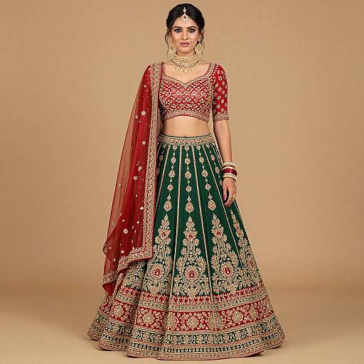 Woman in Red and Green Lehenga