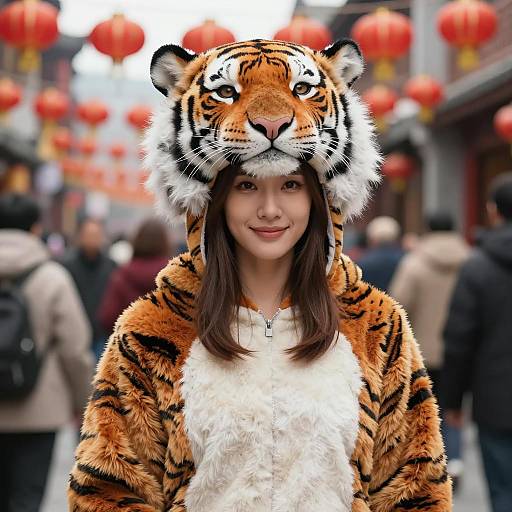Asian Woman in Realistic Tiger Costume