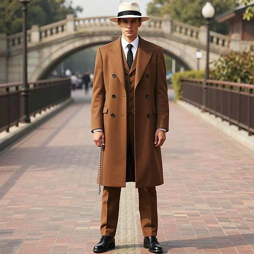 Vintage Man on Sunlit Brick Path