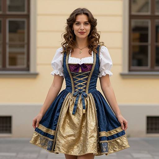 Bavarian Woman in Blue Gold Dress