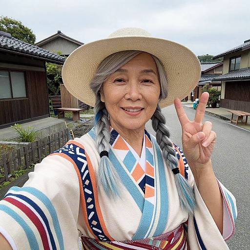 Elderly Woman Bohemian Seaside Selfie