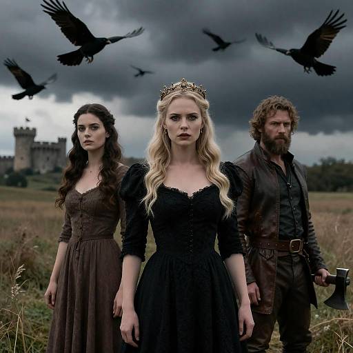 Stormy Field Scene with Intense Figures