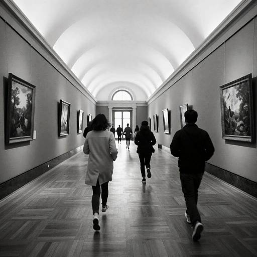 Dynamic Museum Hallway in Black and White